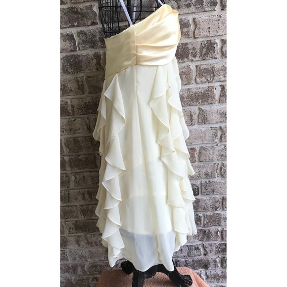 Xscape Strapless Dress 6 Pale Yellow Ruffled Wedding Cocktail Cruise Hal… - Picture 10 of 12
